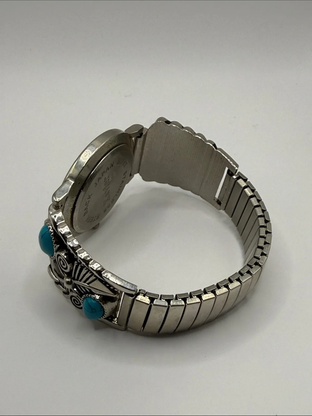 Vintage Southwestern Xavier Silver Tone Turquoise Blue Statement Watch Stretch